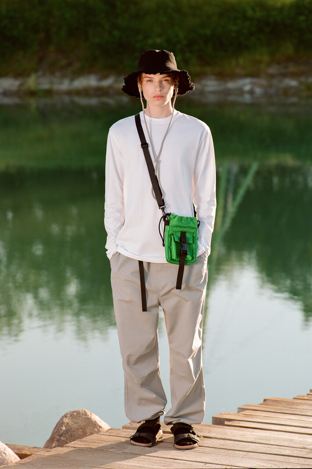 Брюки-парашюты хлопковые свободные с утяжками - цвет серый - 8