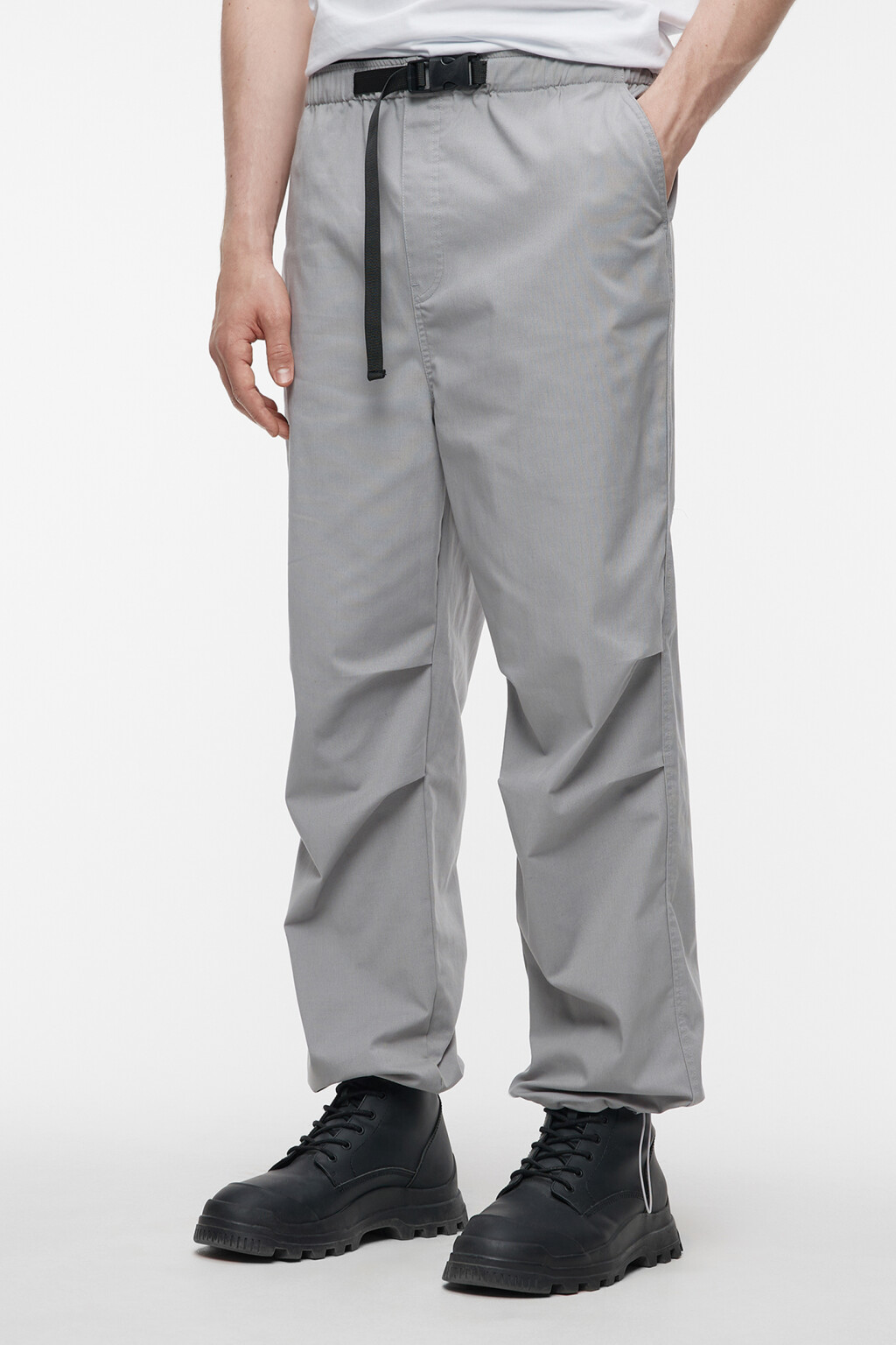 Брюки-парашюты хлопковые свободные с утяжками - цвет серый - 3