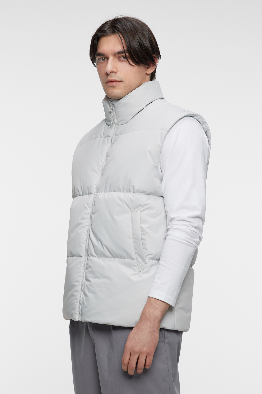 Жилет стеганый утепленный с воротником-стойкой - цвет ванильный - 3