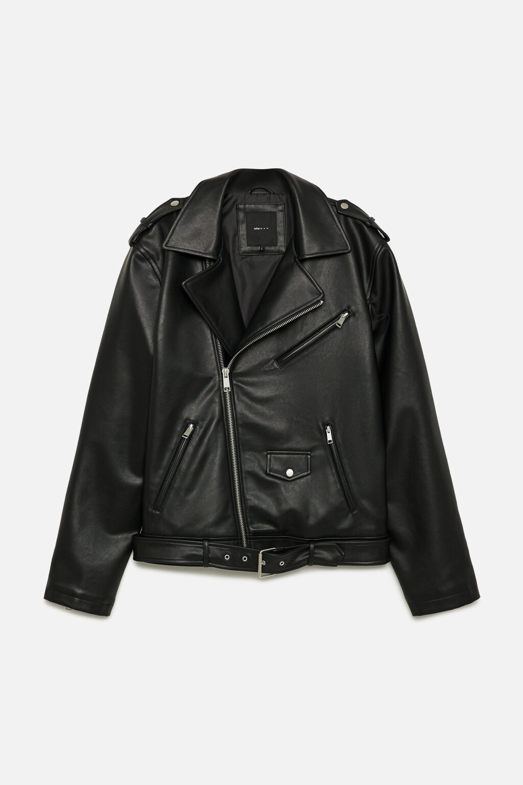 Куртка-косуха из искусственной кожи с погонами и заклепками - цвет черный - 8