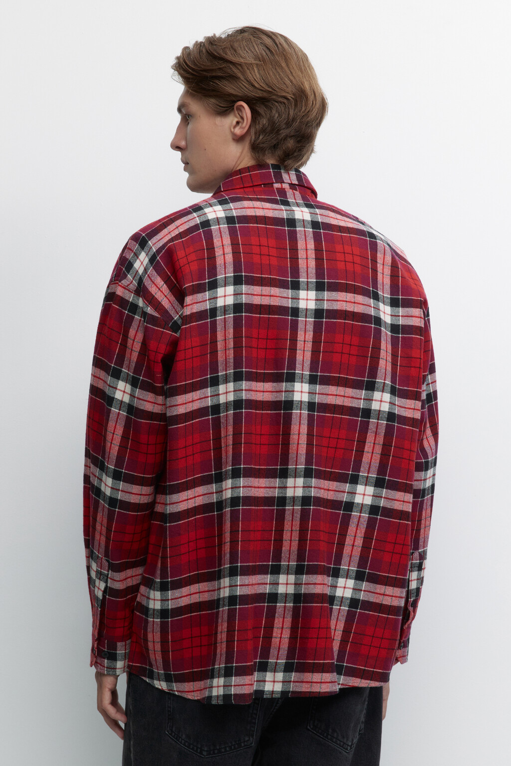 Рубашка oversize хлопковая с принтом в клетку - цвет красный - 5