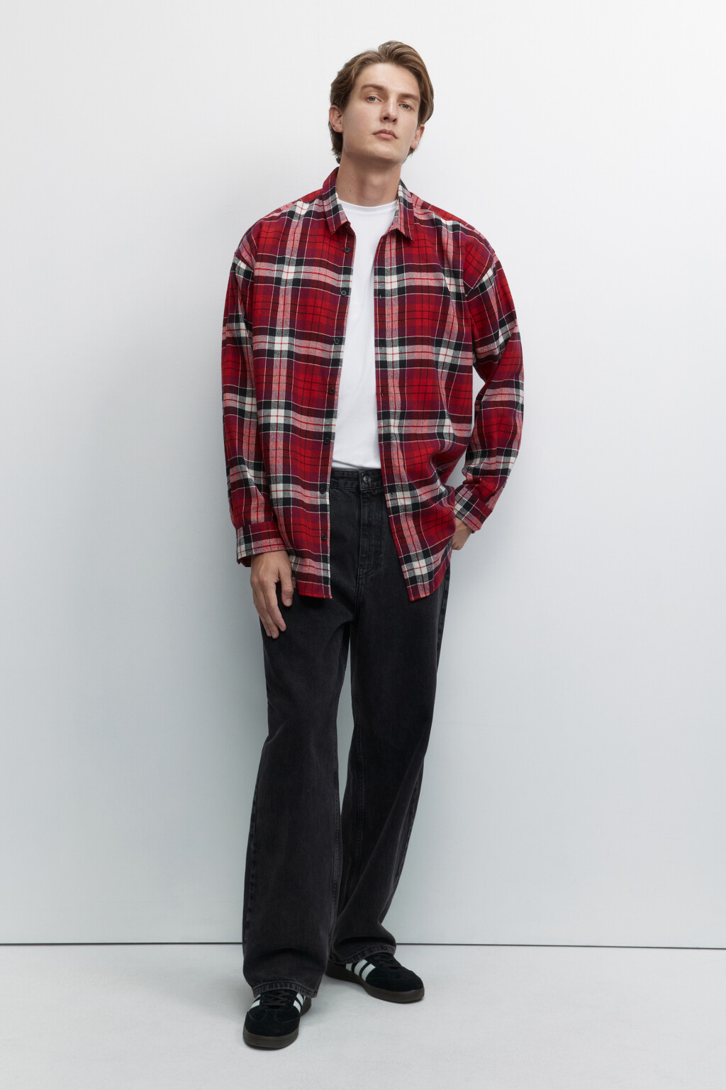 Рубашка oversize хлопковая с принтом в клетку - цвет красный - 1