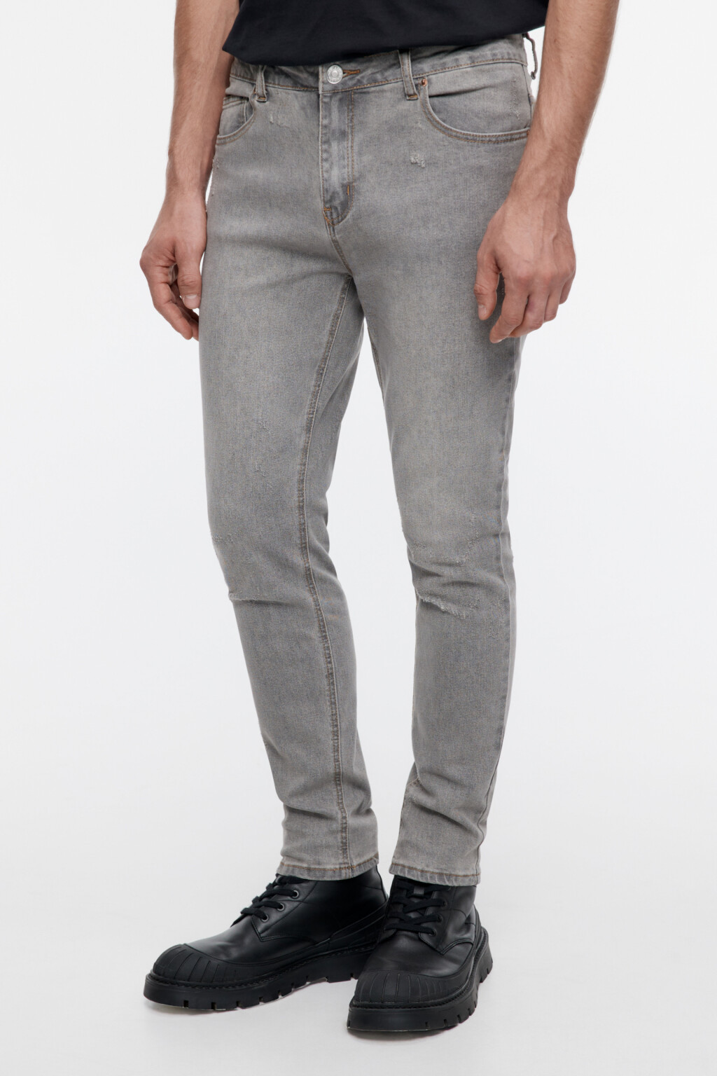 Джинсы skinny облегающие вареные с потертостями - цвет серый - 2
