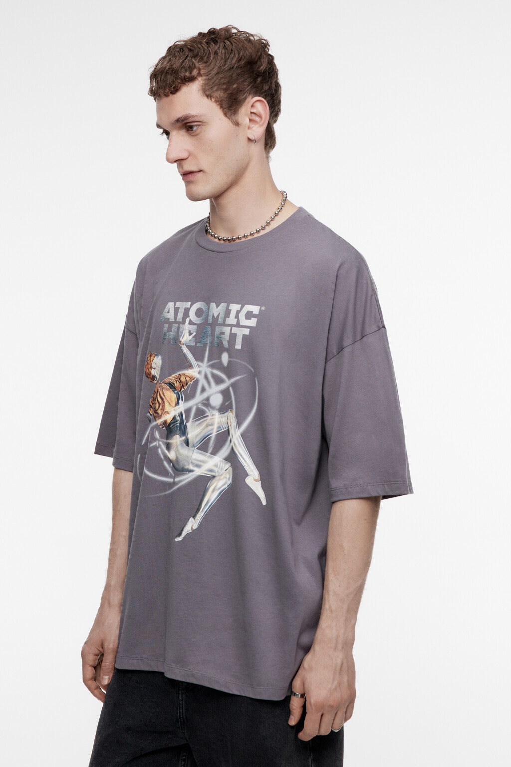 Футболка oversize хлопковая с принтом Atomic Heart - цвет серый - 3
