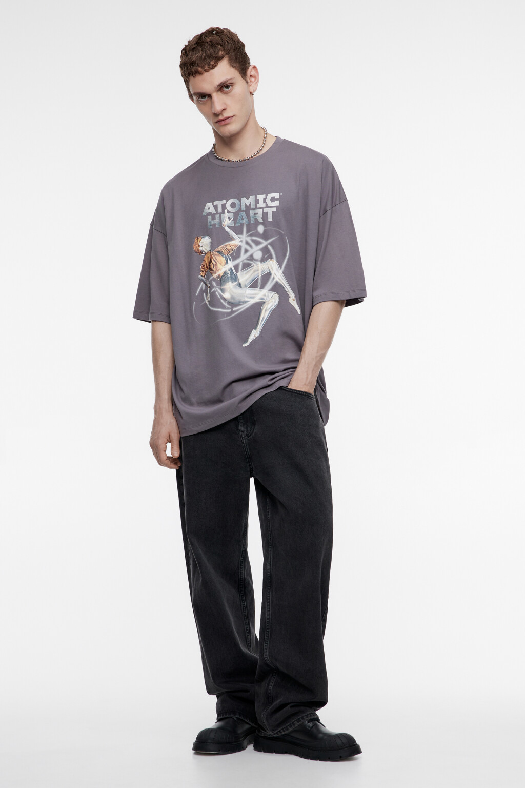 Футболка oversize хлопковая с принтом Atomic Heart - цвет серый - 5