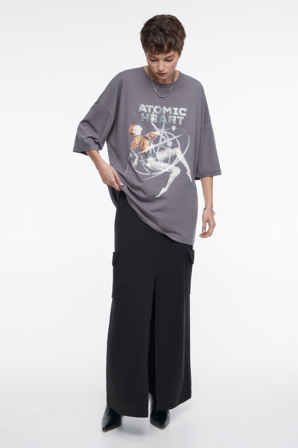 Футболка oversize хлопковая с принтом Atomic Heart - цвет серый - 7