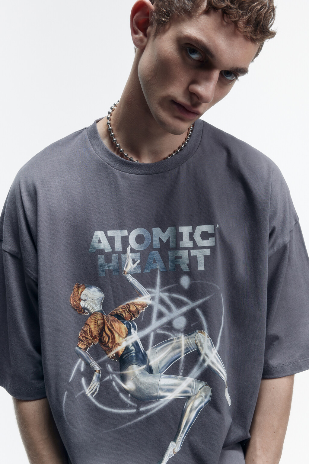 Футболка oversize хлопковая с принтом Atomic Heart - цвет серый - 1