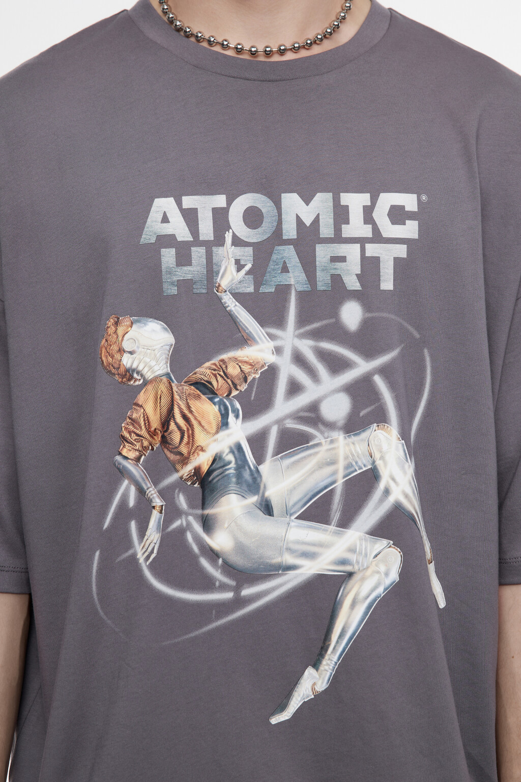 Футболка oversize хлопковая с принтом Atomic Heart - цвет серый - 8