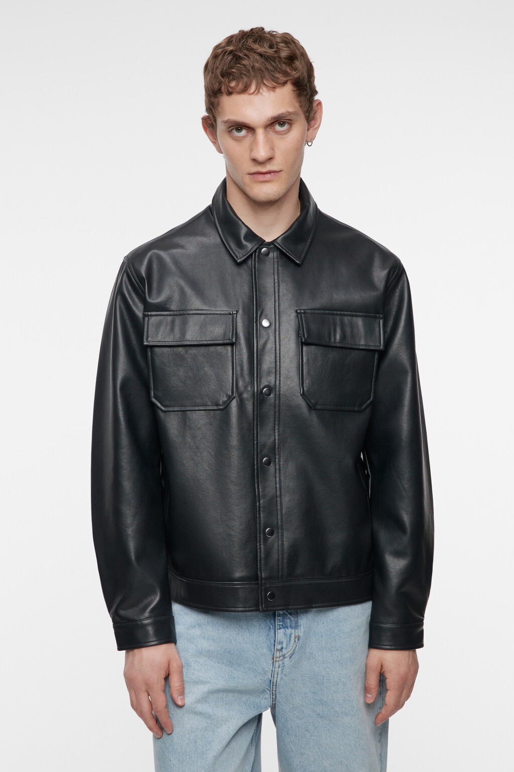 Куртка-рубашка oversize из искусственной кожи - цвет черный - 2