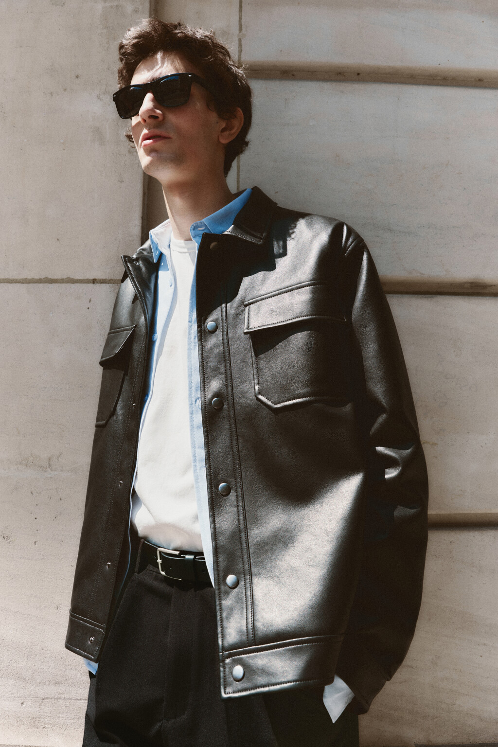 Куртка-рубашка oversize из искусственной кожи - цвет черный - 8