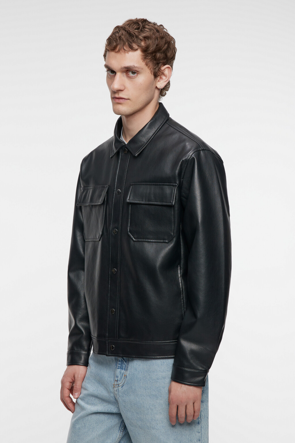 Куртка-рубашка oversize из искусственной кожи - цвет черный - 3