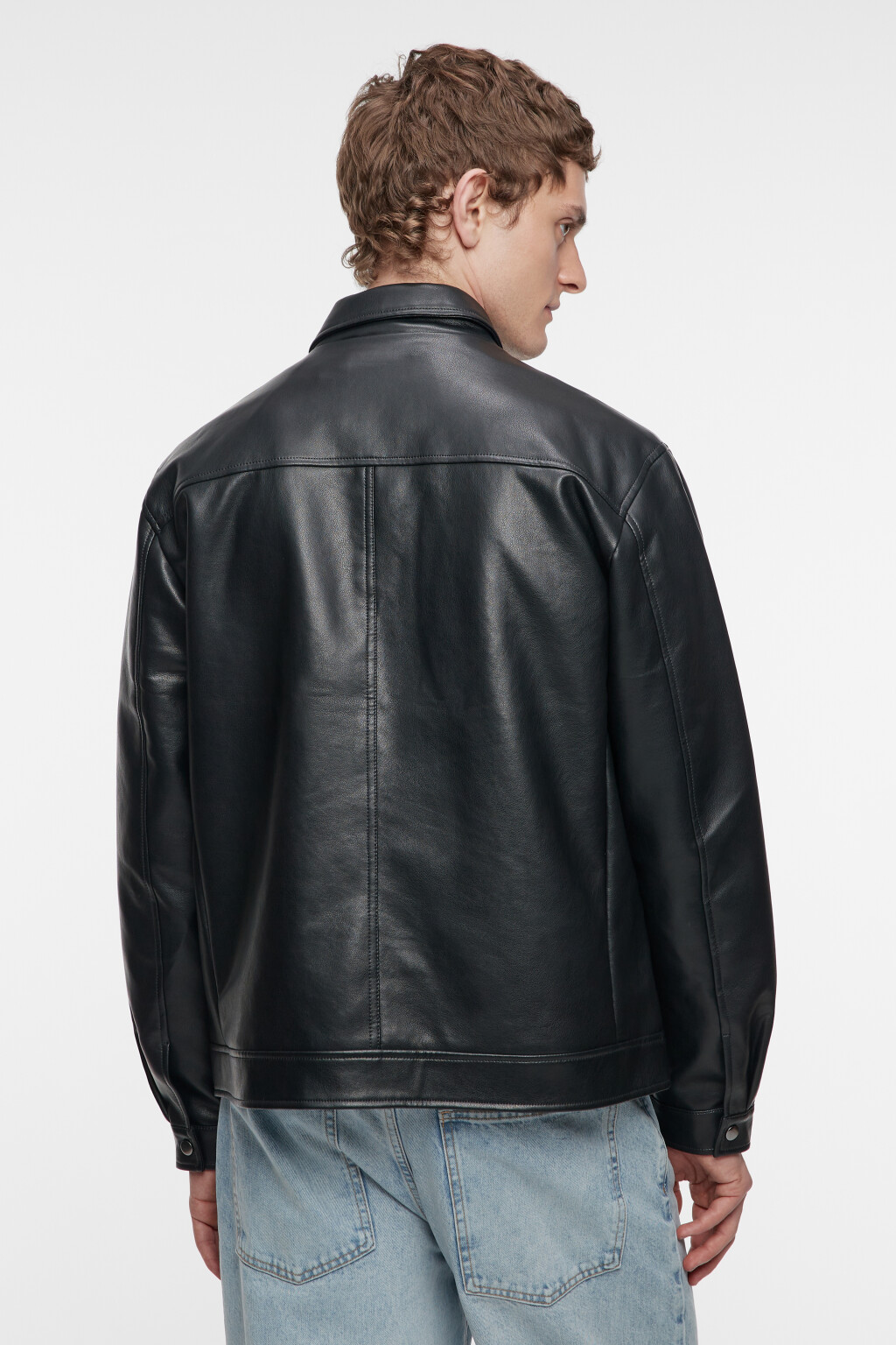 Куртка-рубашка oversize из искусственной кожи - цвет черный - 4