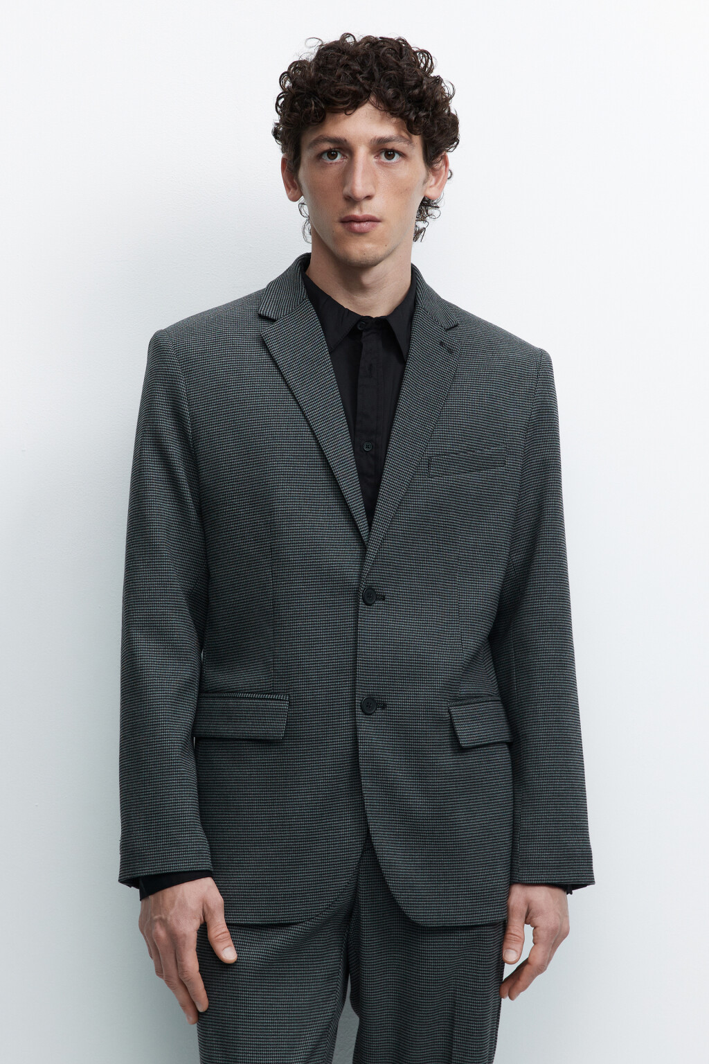 Пиджак прямой однобортный с принтом в клетку - цвет серый - 2