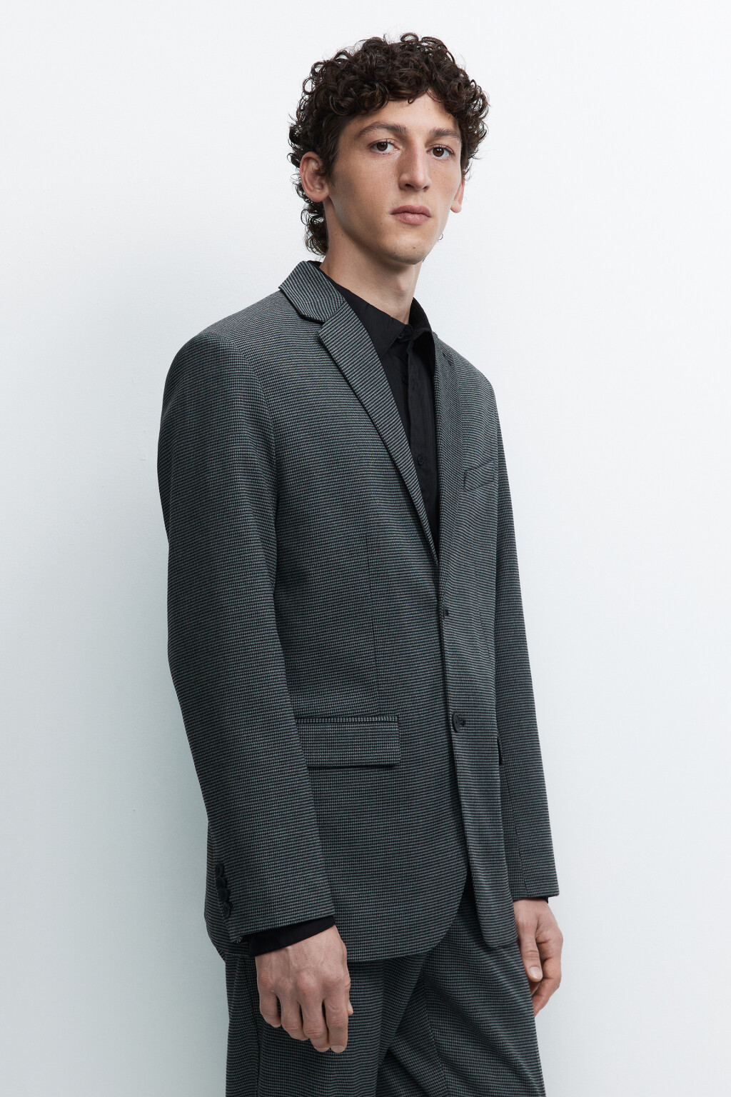 Пиджак прямой однобортный с принтом в клетку - цвет серый - 3