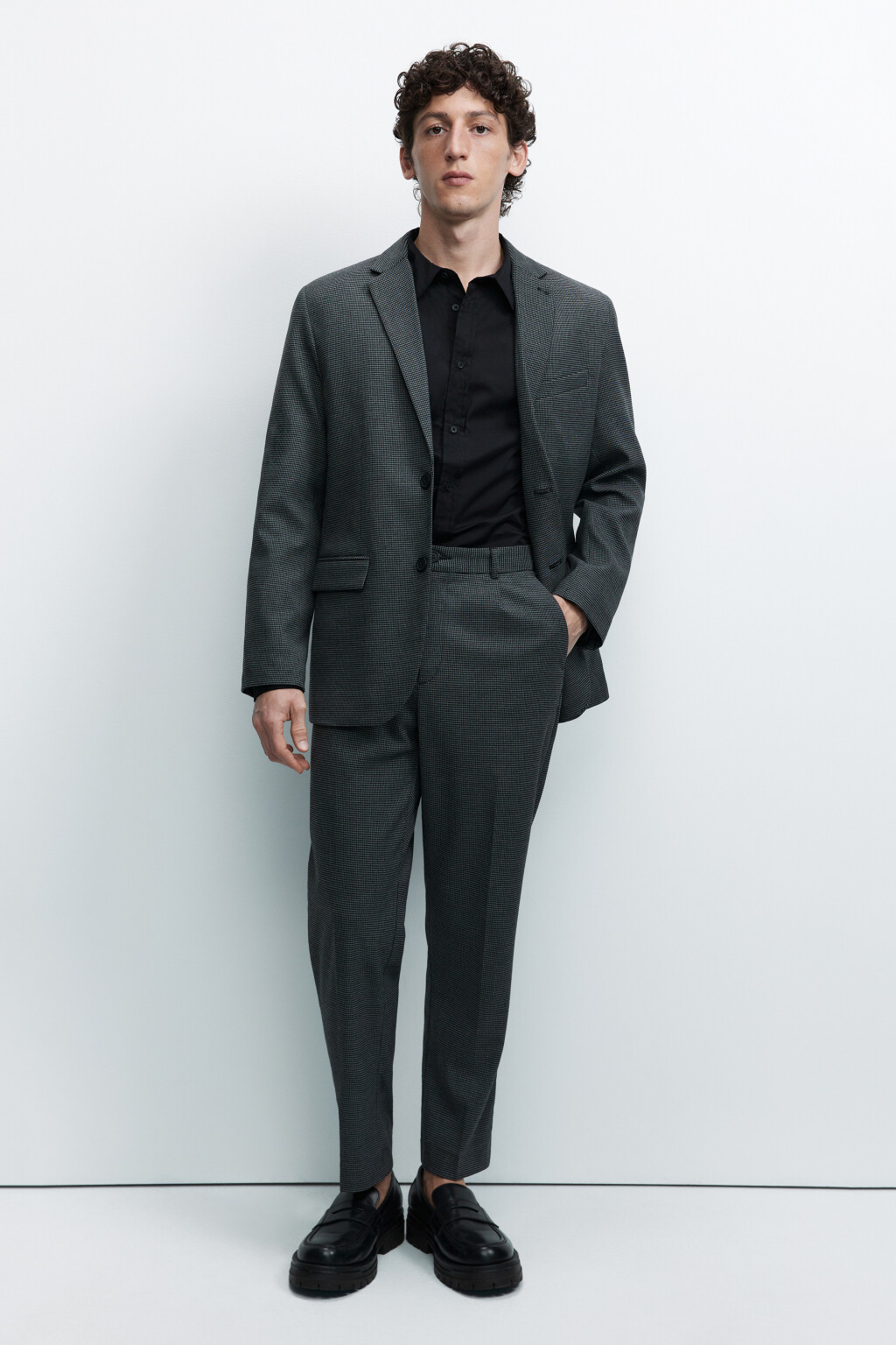 Пиджак прямой однобортный с принтом в клетку - цвет серый - 1