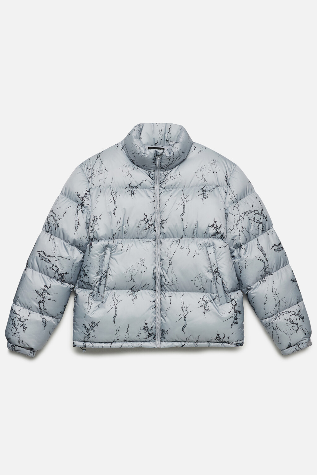 Куртка-пуховик стеганая с воротником-стойкой и принтом - цвет серый - 9