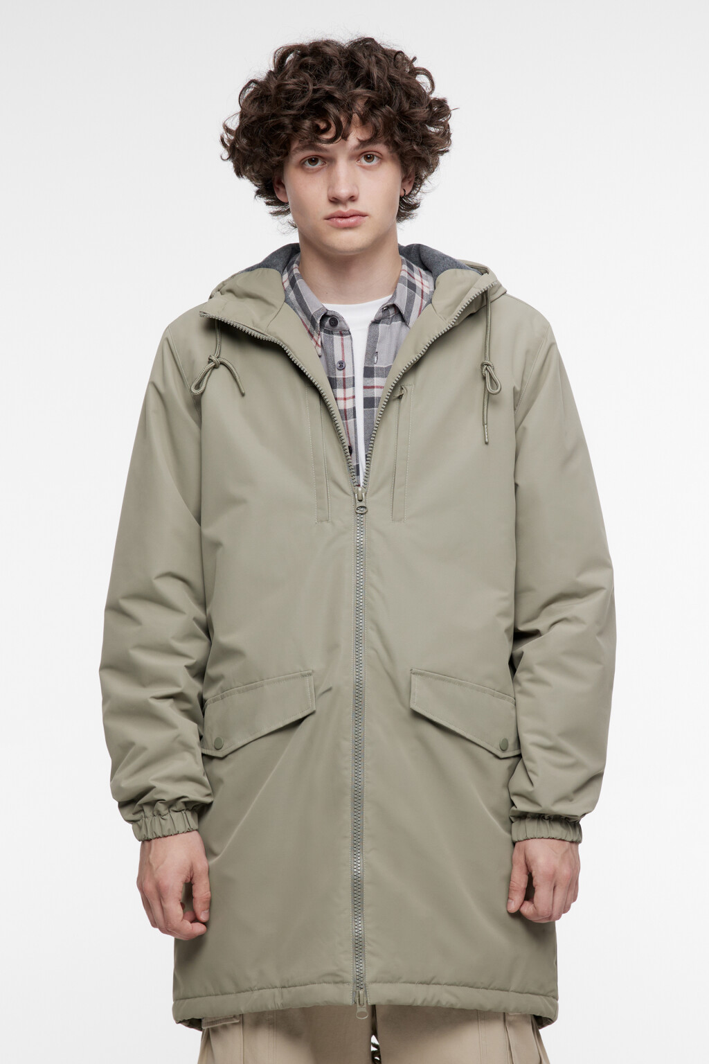 Куртка-парка длинная с начесом и капюшоном - цвет зеленый - 2