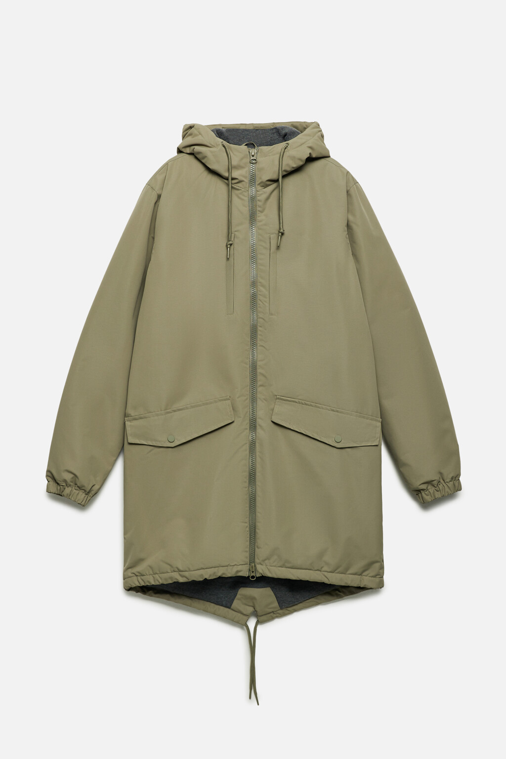 Куртка-парка длинная с начесом и капюшоном - цвет зеленый - 12