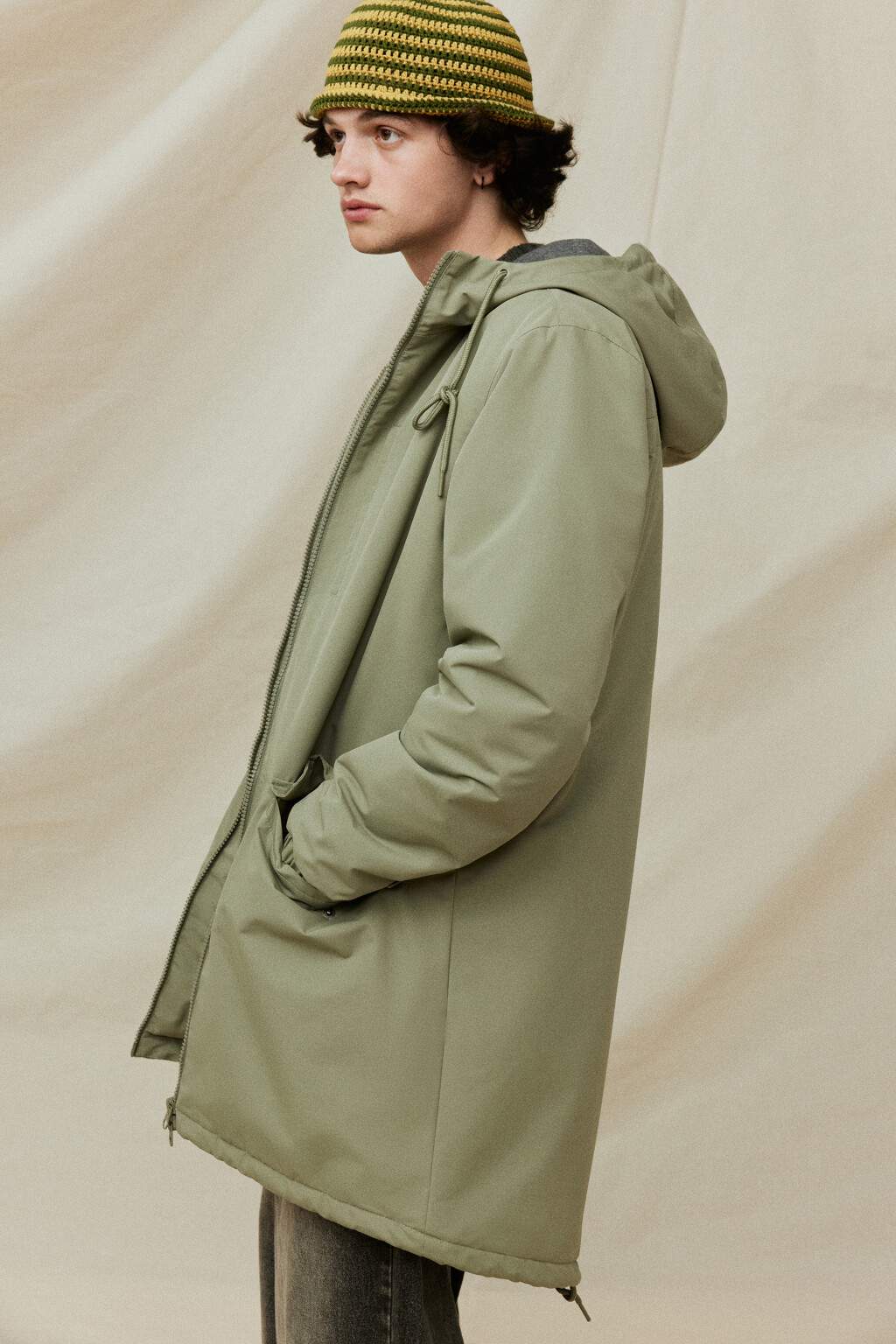 Куртка-парка длинная с начесом и капюшоном - цвет зеленый - 10