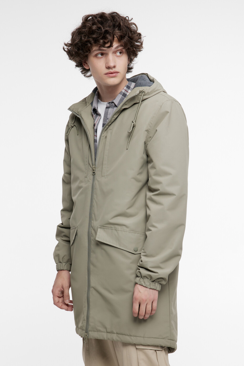 Куртка-парка длинная с начесом и капюшоном - цвет зеленый - 3