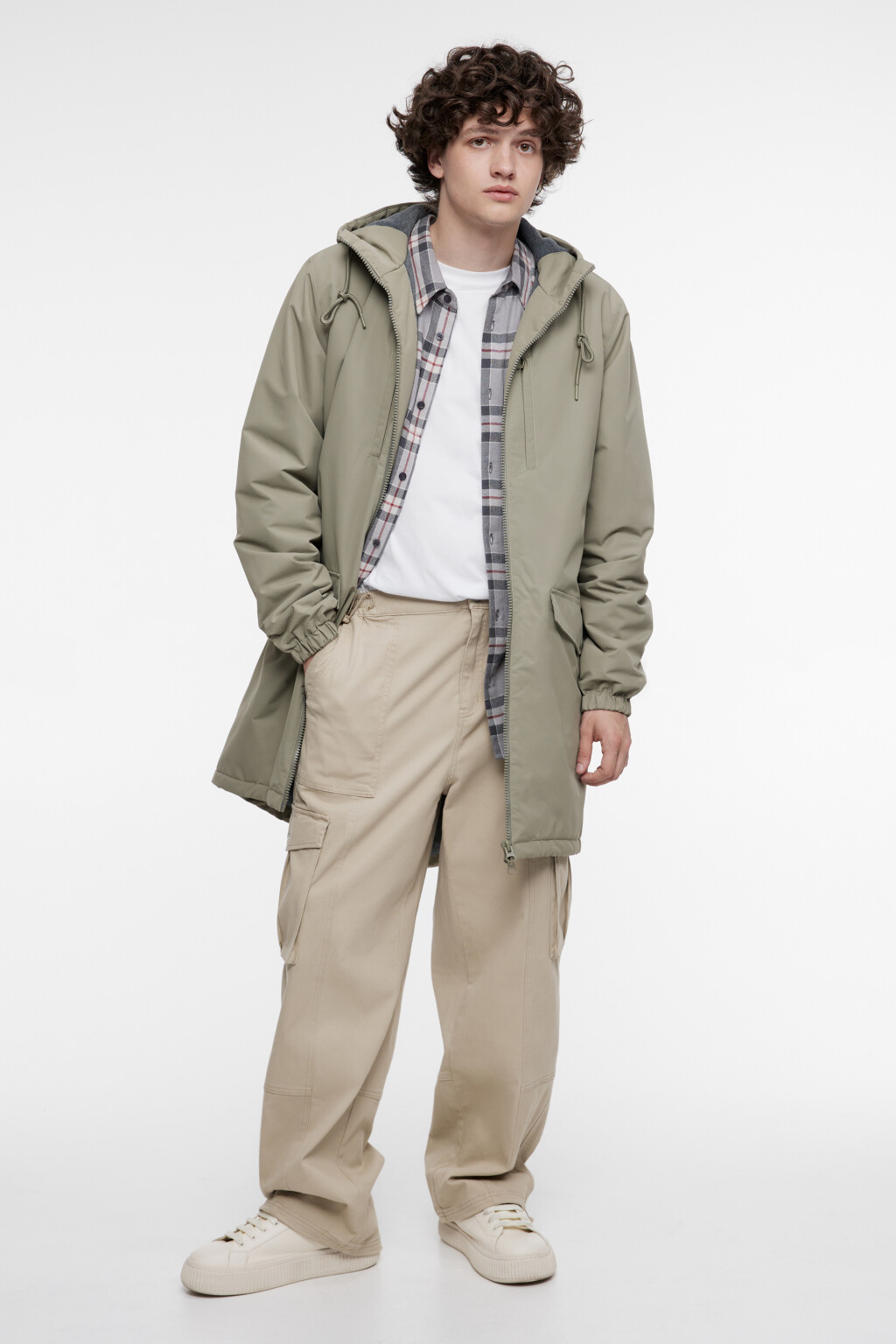 Куртка-парка длинная с начесом и капюшоном - цвет зеленый - 5