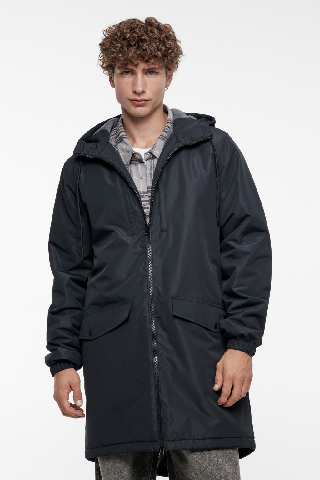 Куртка-парка длинная с начесом и капюшоном - цвет черный - 4