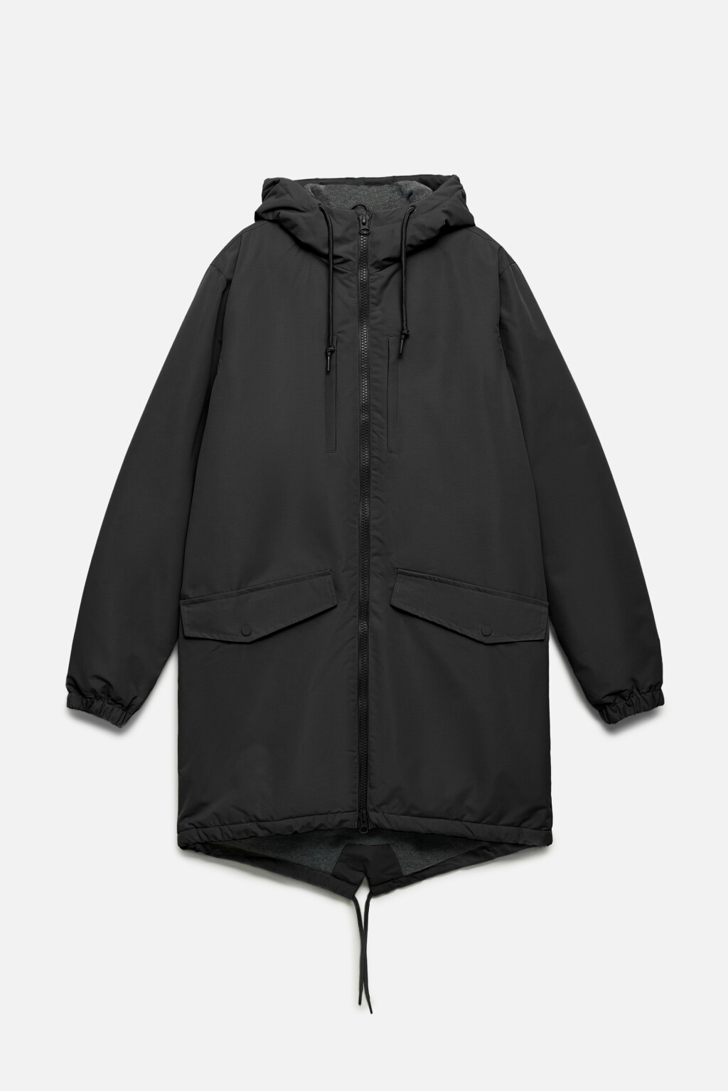 Куртка-парка длинная с начесом и капюшоном - цвет черный - 10