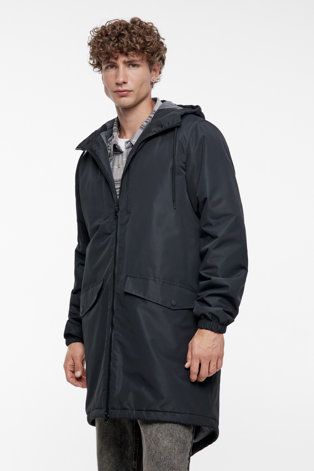 Куртка-парка длинная с начесом и капюшоном - цвет черный - 5