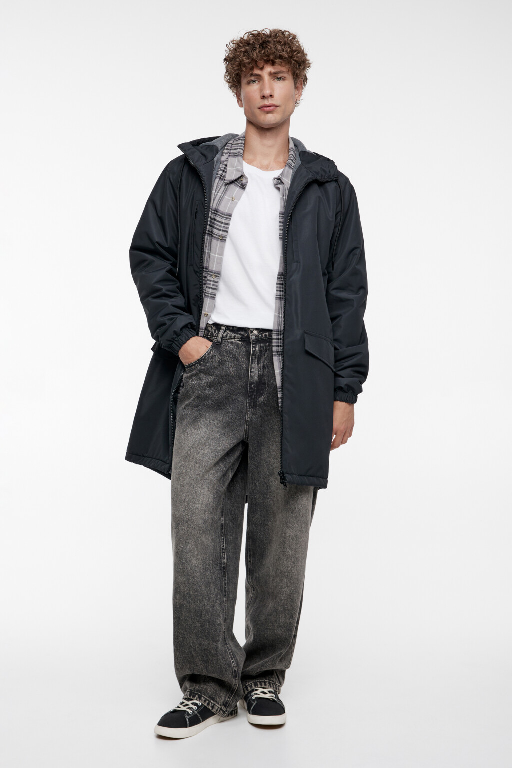 Куртка-парка длинная с начесом и капюшоном - цвет черный - 3