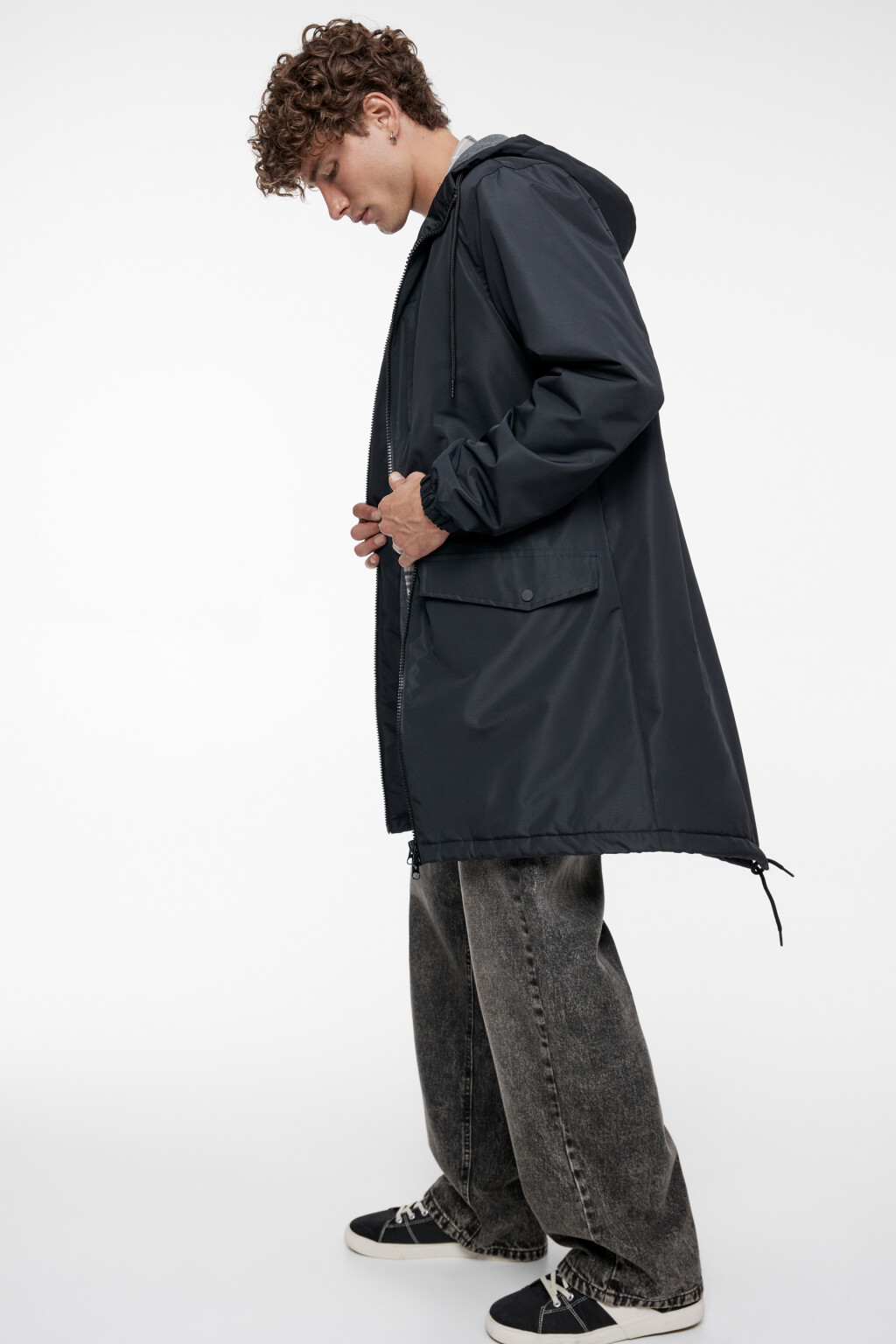 Куртка-парка длинная с начесом и капюшоном - цвет черный - 2