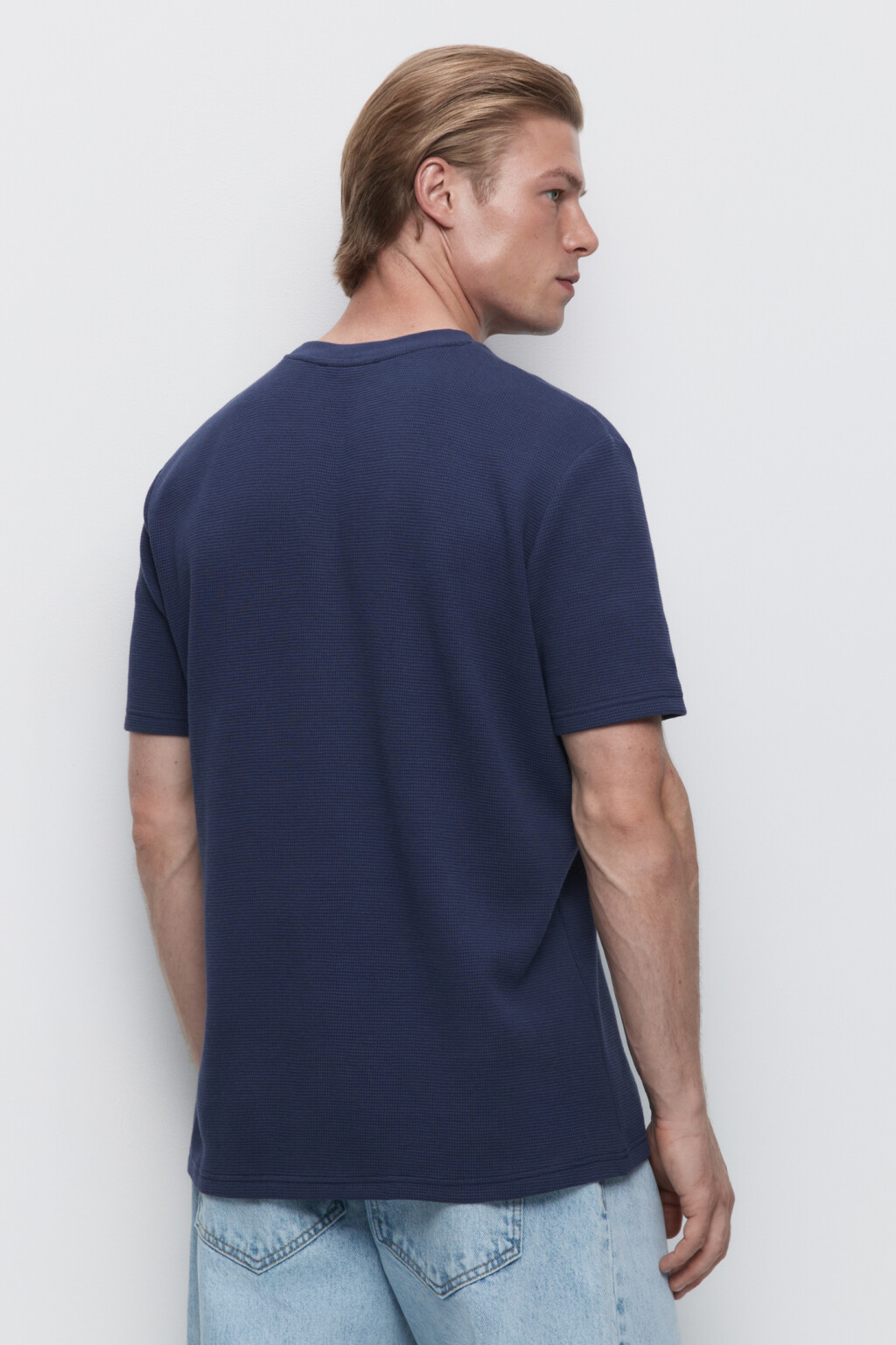 Футболка slim хлопковая из вафельной ткани - цвет синий - 3