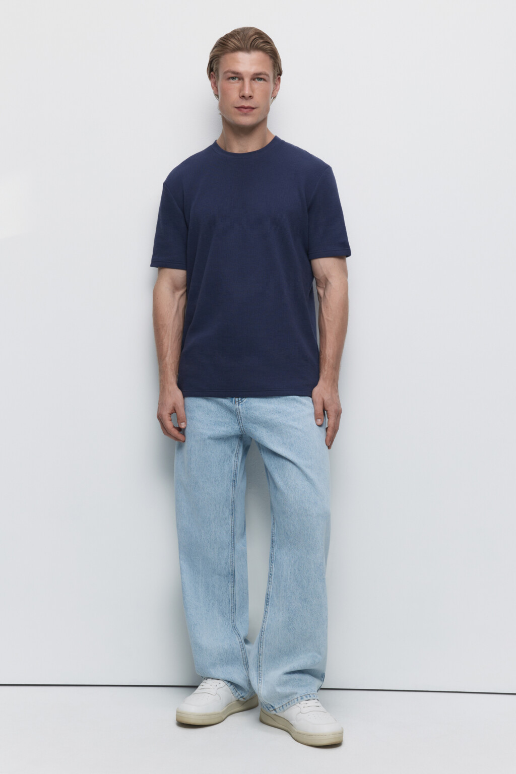 Футболка slim хлопковая из вафельной ткани - цвет синий - 4