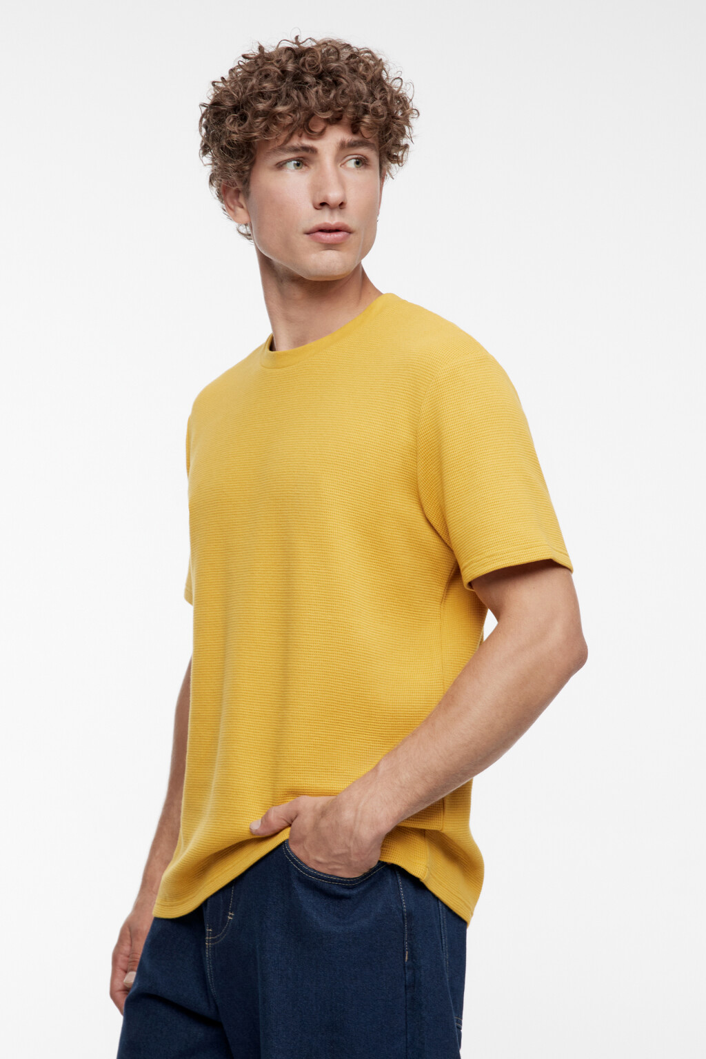 Футболка slim хлопковая из вафельной ткани - цвет желтый - 2