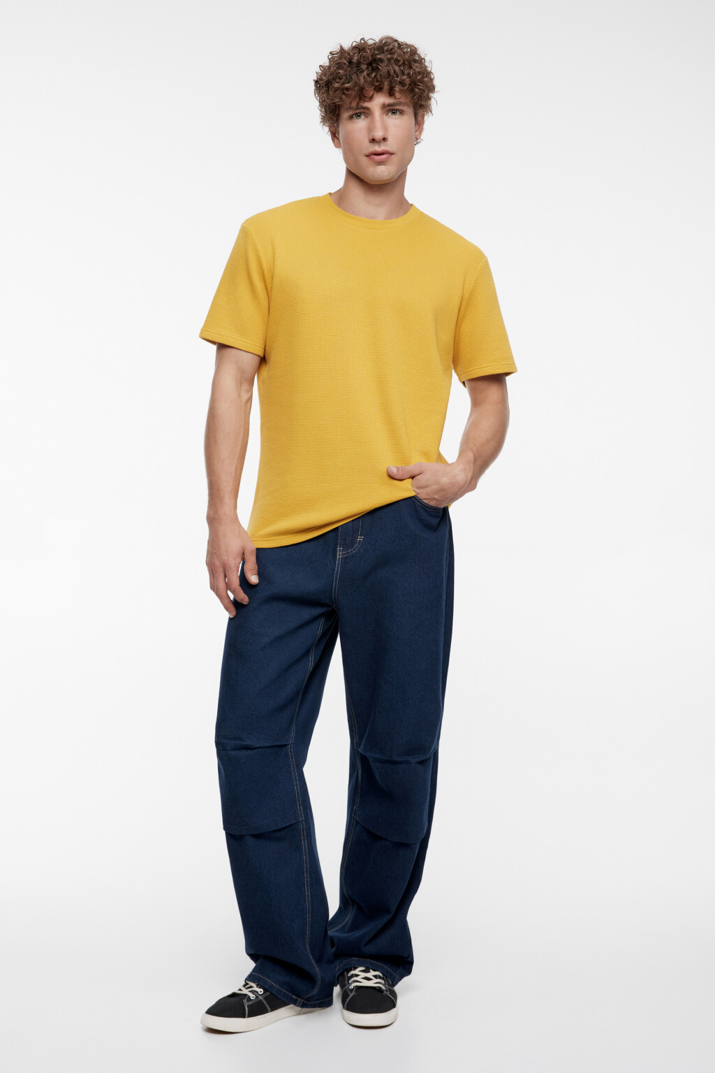 Футболка slim хлопковая из вафельной ткани - цвет желтый - 4