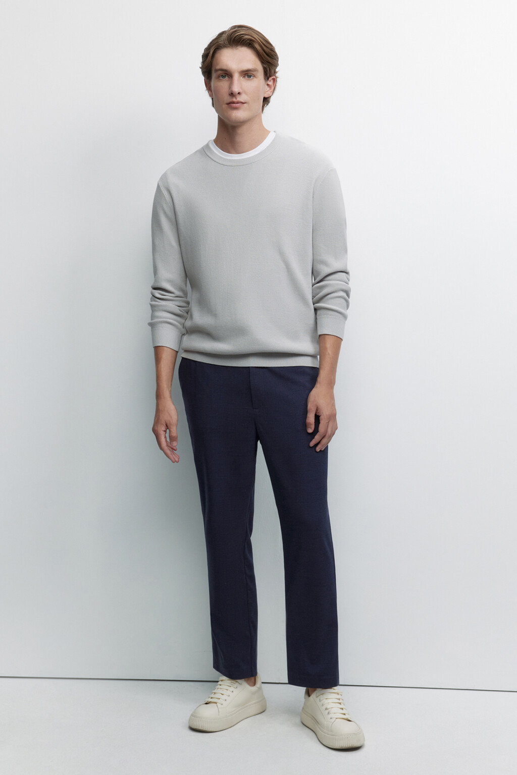 Брюки прямые костюмные с принтом в клетку - цвет черный - 1