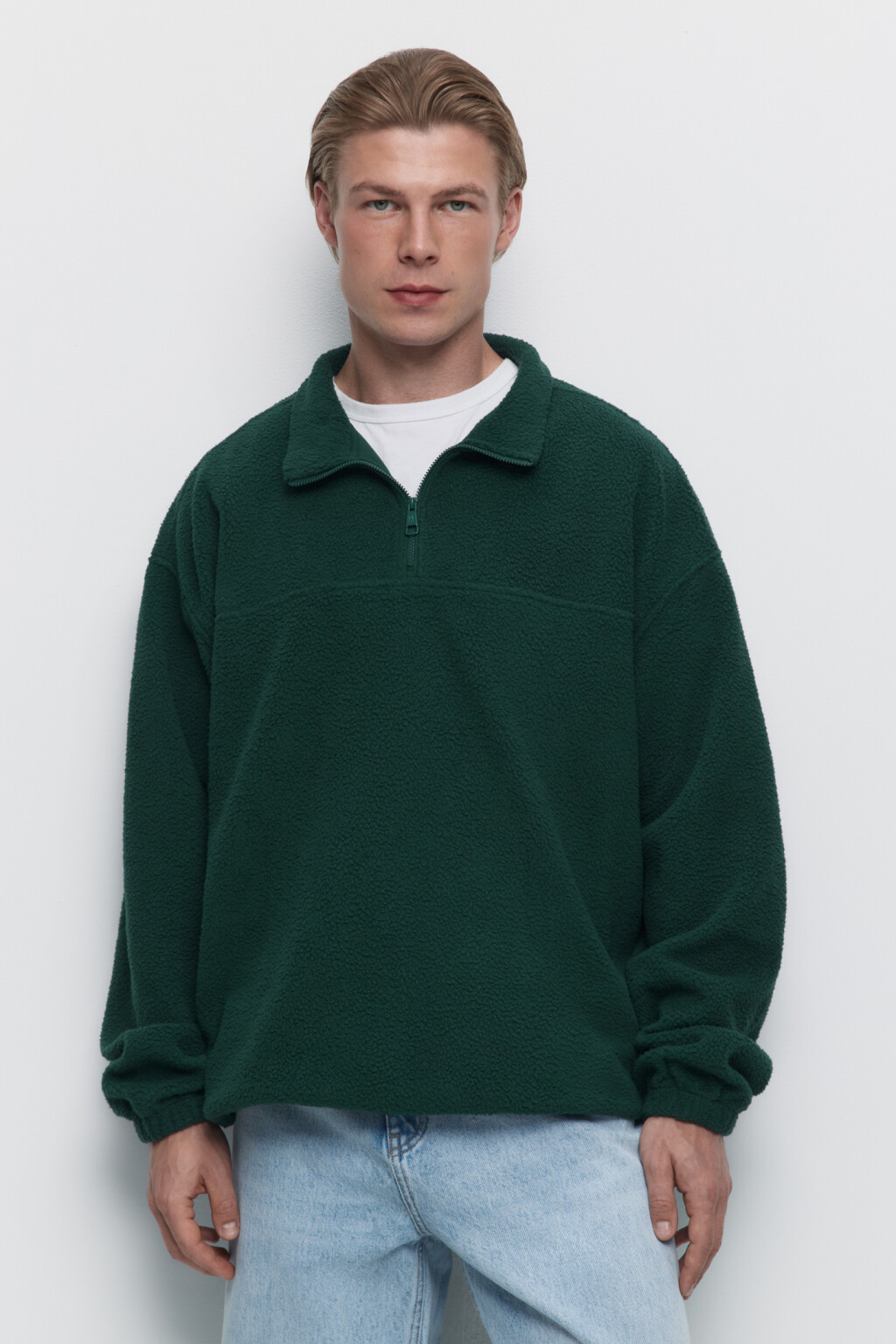 Толстовка oversize флисовая с воротником на молнии - цвет зеленый - 2