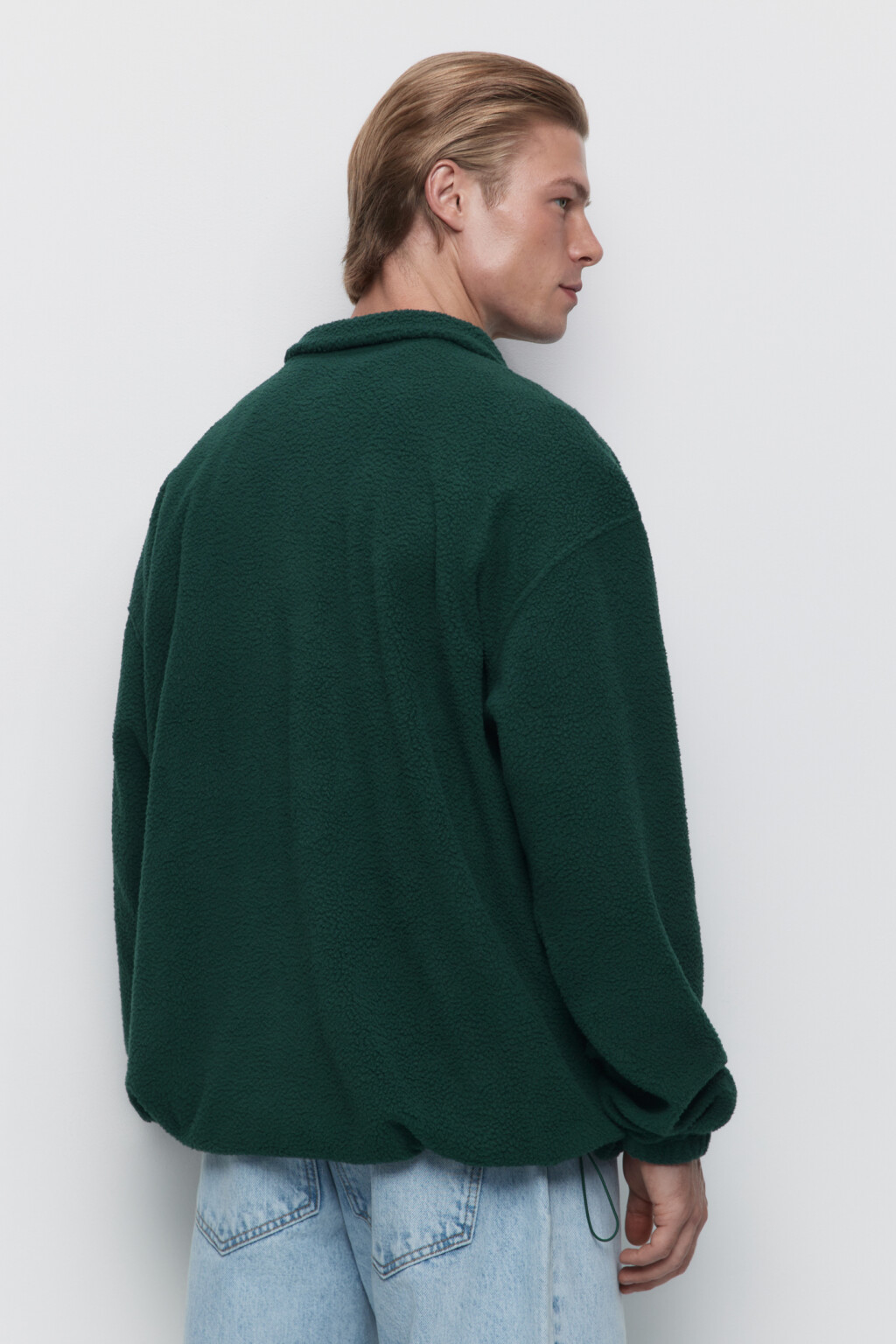 Толстовка oversize флисовая с воротником на молнии - цвет зеленый - 4