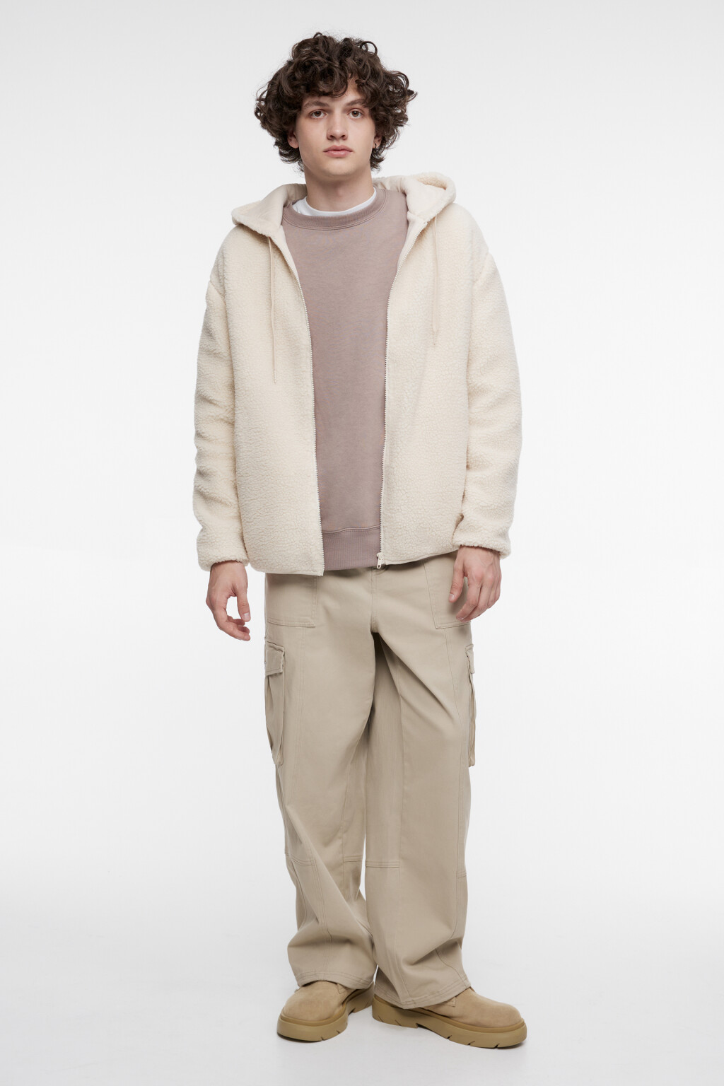 Худи oversize на молнии флисовая с капюшоном - цвет ванильный - 6
