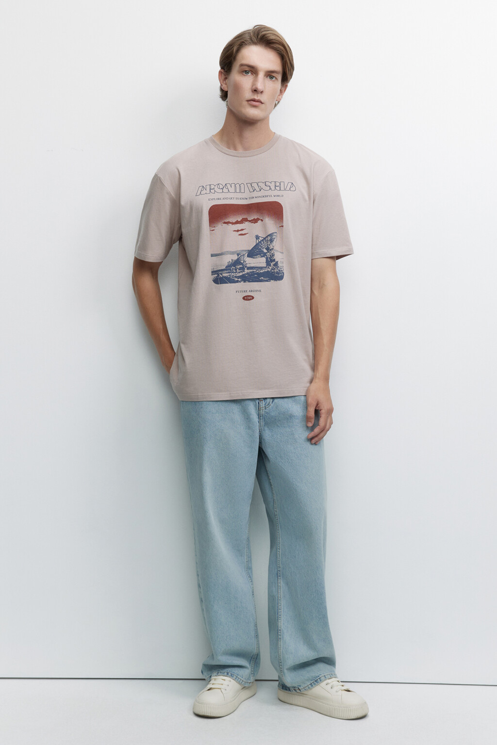 Футболка slim хлопковая с принтом и надписью - цвет бежевый - 5