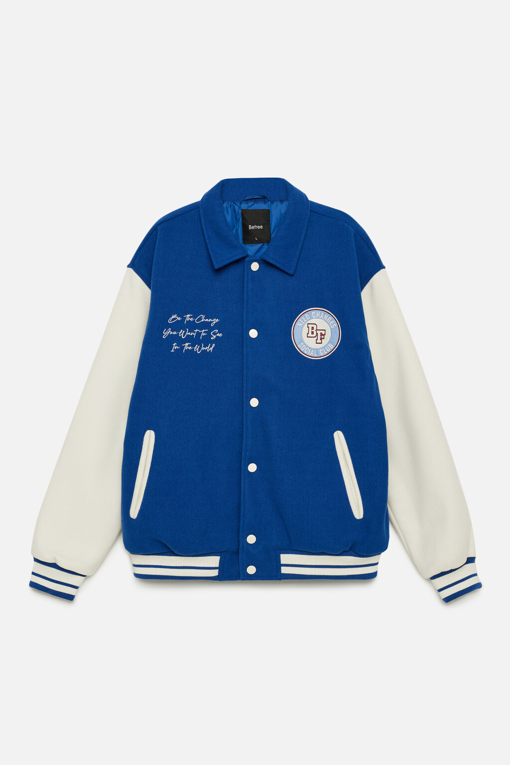 Куртка-бомбер утепленная с отложным воротником и нашивками - цвет синий - 11