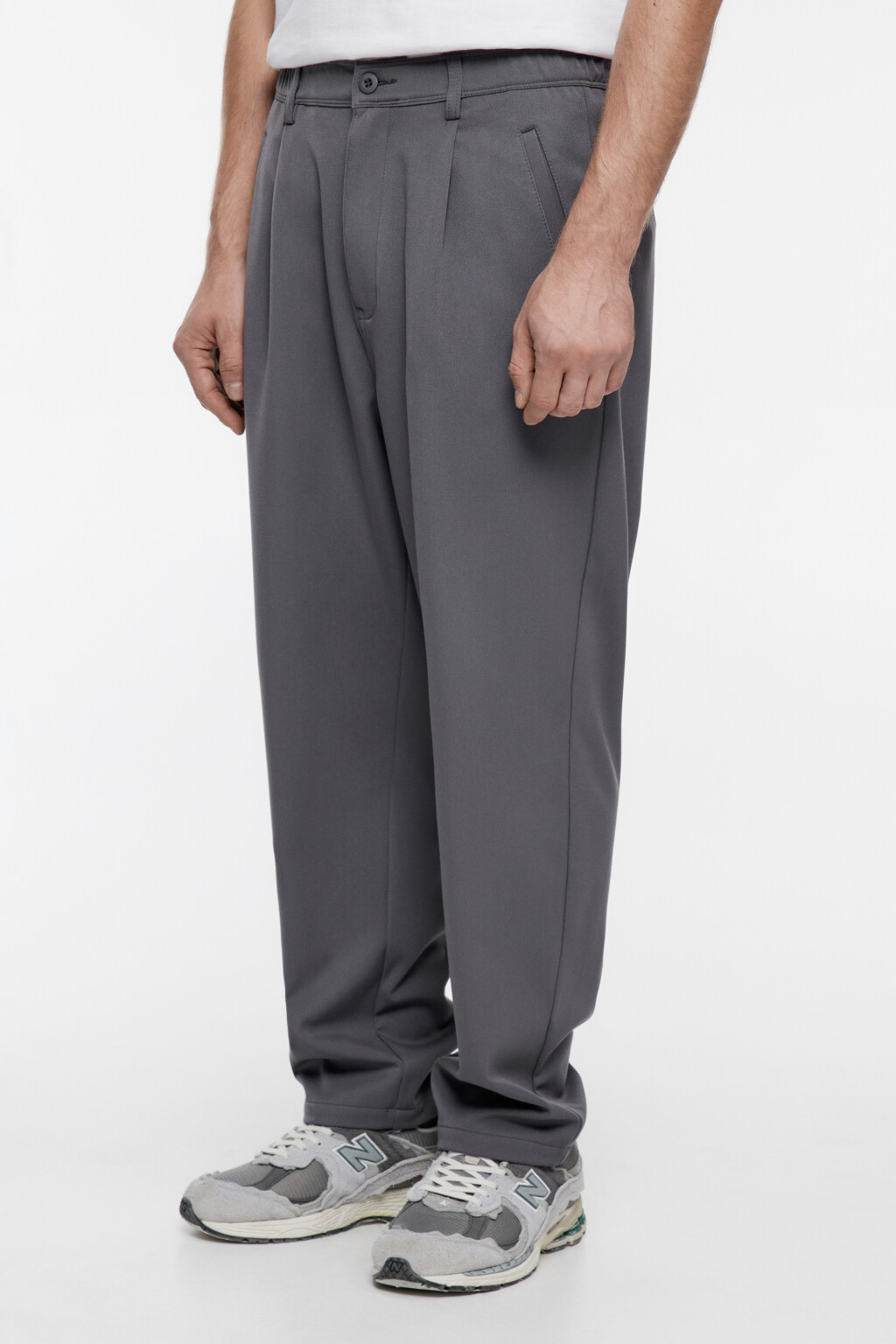 Брюки-бананы широкие из костюмной ткани - цвет серый - 2