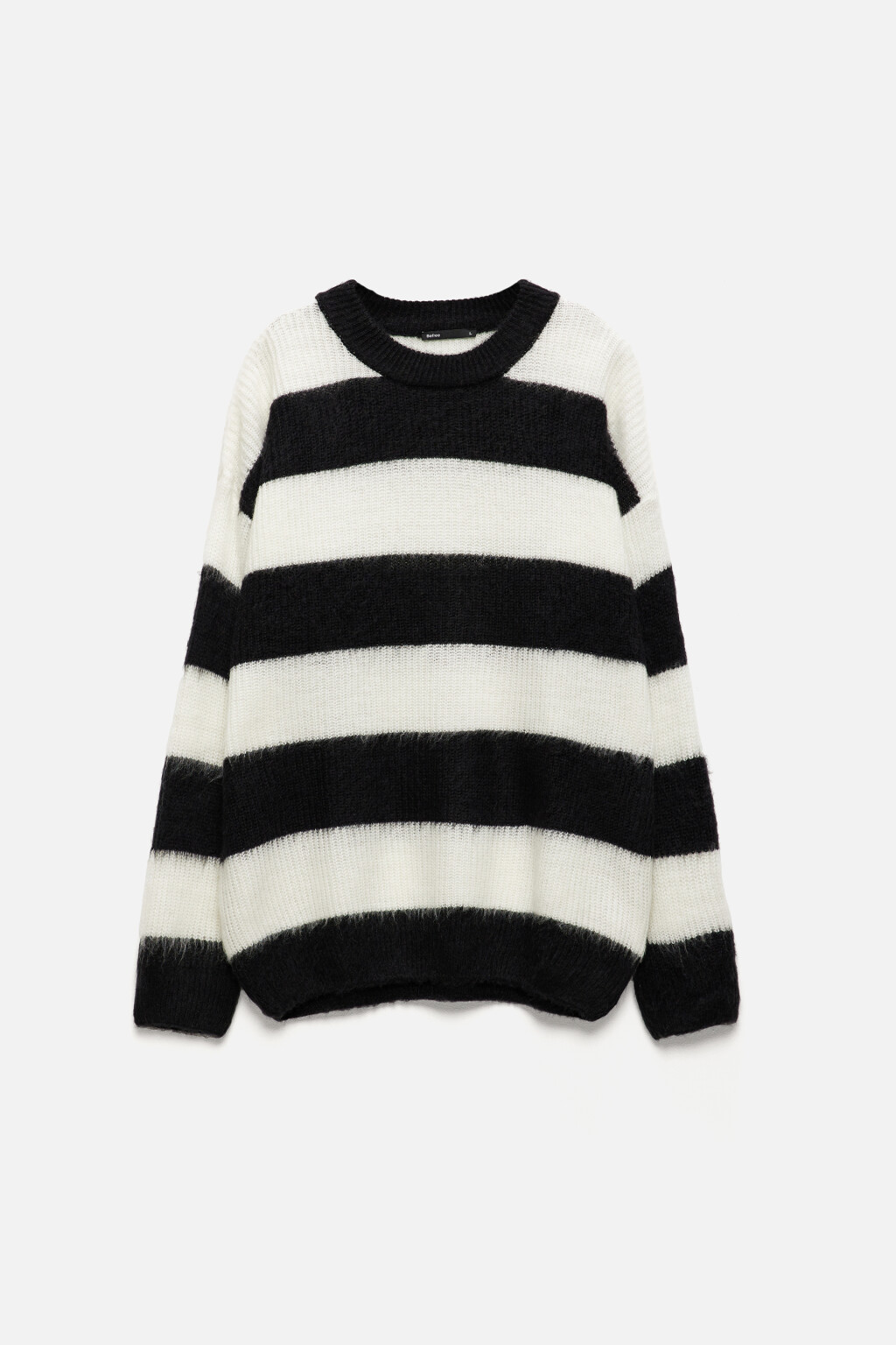 Свитер oversize вязаный пушистый в полоску - цвет черный - 8