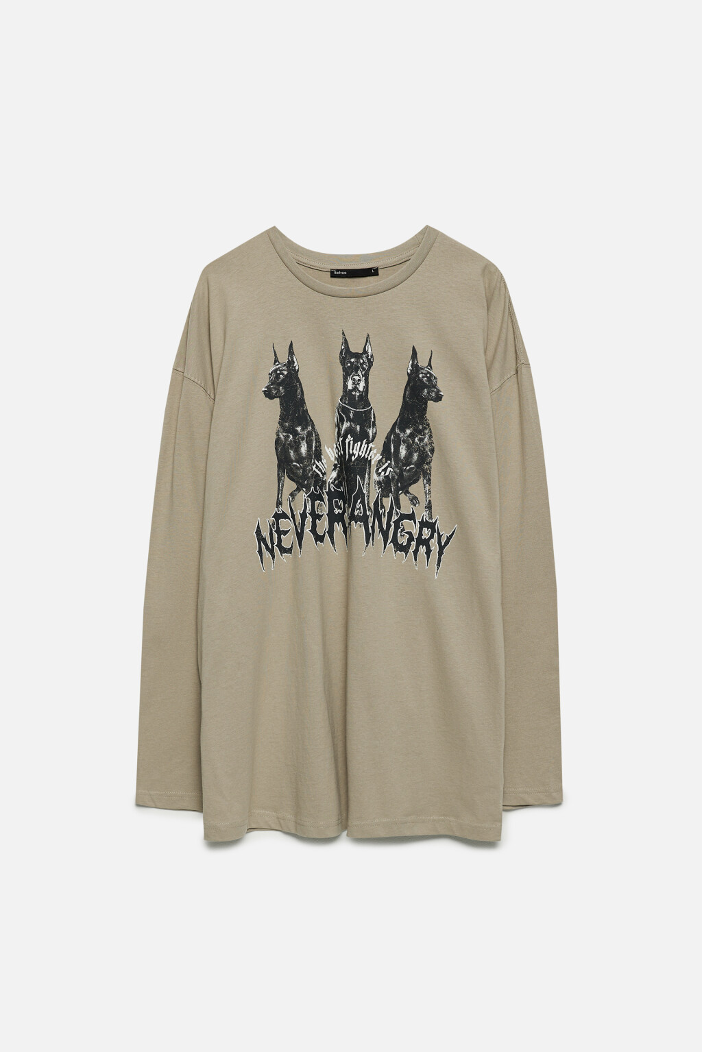Лонгслив хлопковый свободный с принтом - цвет бежевый - 8