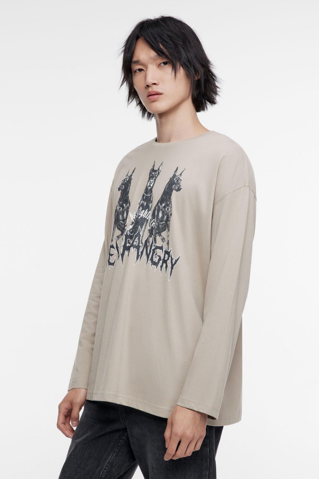 Лонгслив хлопковый свободный с принтом - цвет бежевый - 3