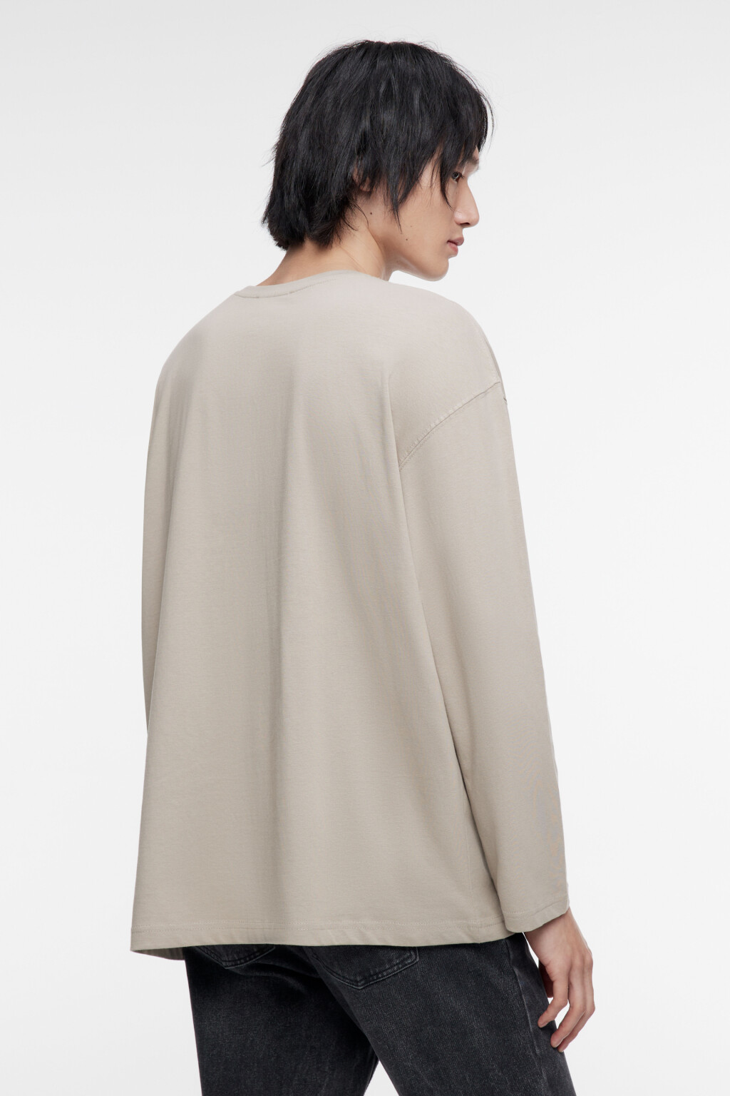 Лонгслив хлопковый свободный с принтом - цвет бежевый - 4