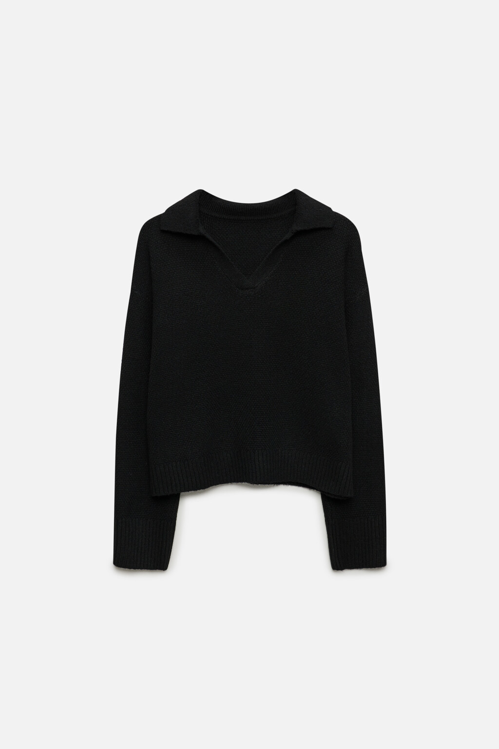 Джемпер вязаный ажурный с воротником-поло - цвет черный - 7