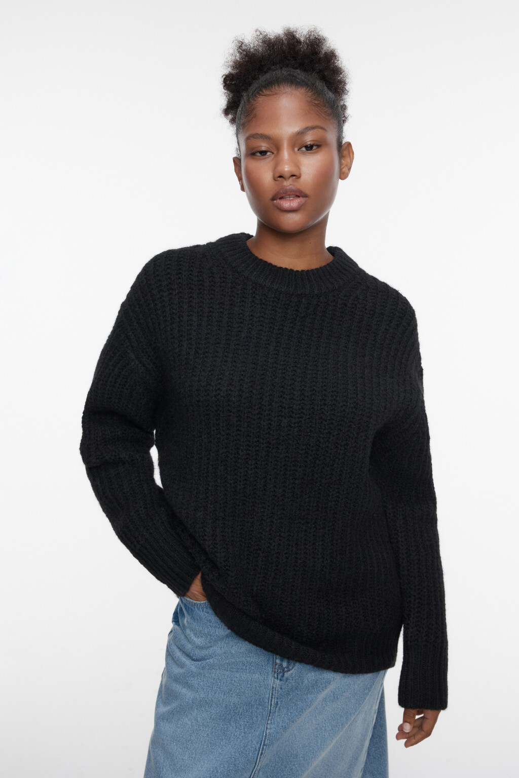 Свитер крупной вязки с шерстью альпака - цвет черный - 1