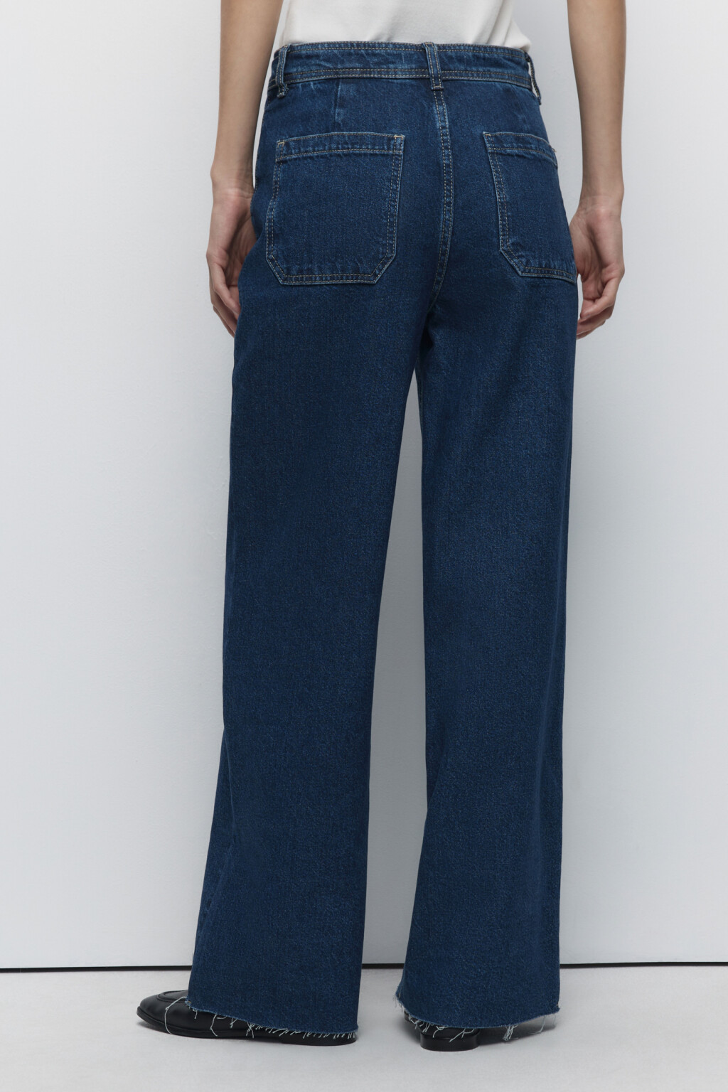 Джинсы wide с высокой посадкой и открытыми срезами - цвет синий - 5