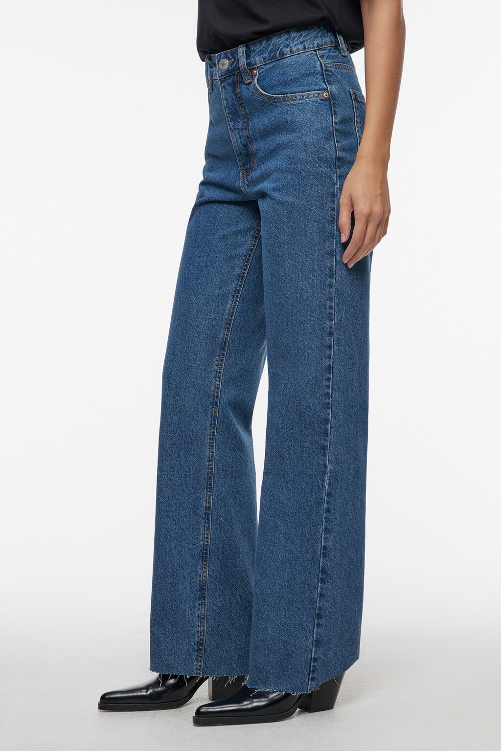 Джинсы широкие с высокой посадкой и открытыми срезами - цвет голубой - 3