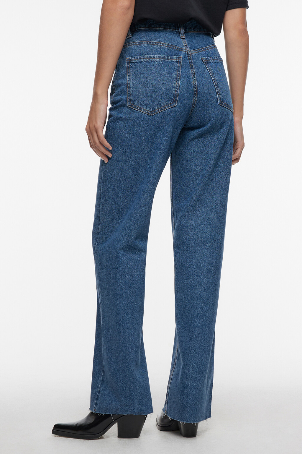 Джинсы широкие с высокой посадкой и открытыми срезами - цвет голубой - 4